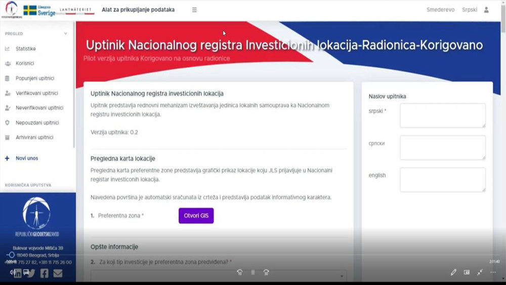 Nastavak obuke za korišćenje alata za prikupljanje podataka o investicionim lokacijama